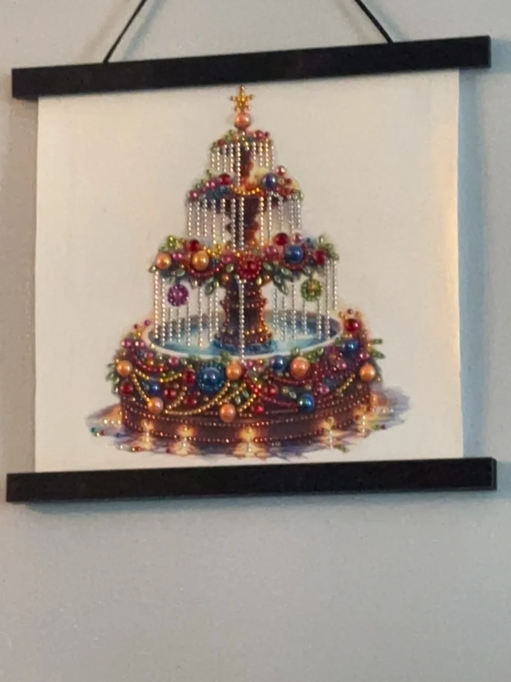 Completed Diamond Art Christmas/Holiday Fountain Wall Hanging
